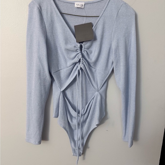 Le Lis Sky Blue Ruched Bodysuit - Picture 1 of 14